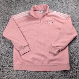 Adidas Sweater Hoodie Women Small Pink Sherpa 1/4 Zip Embroidered Logo Fleece